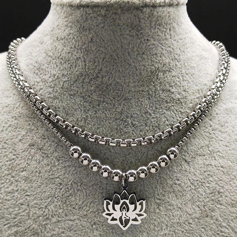 Silver Lotus Necklace (Double Layer Chains) - Moonlight of Eternity