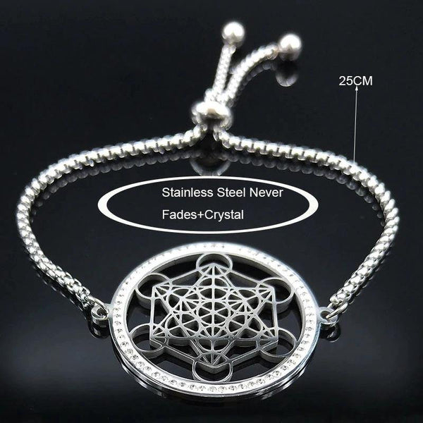 Silver Metatron's Cube Crystal Bracelet - Moonlight of Eternity