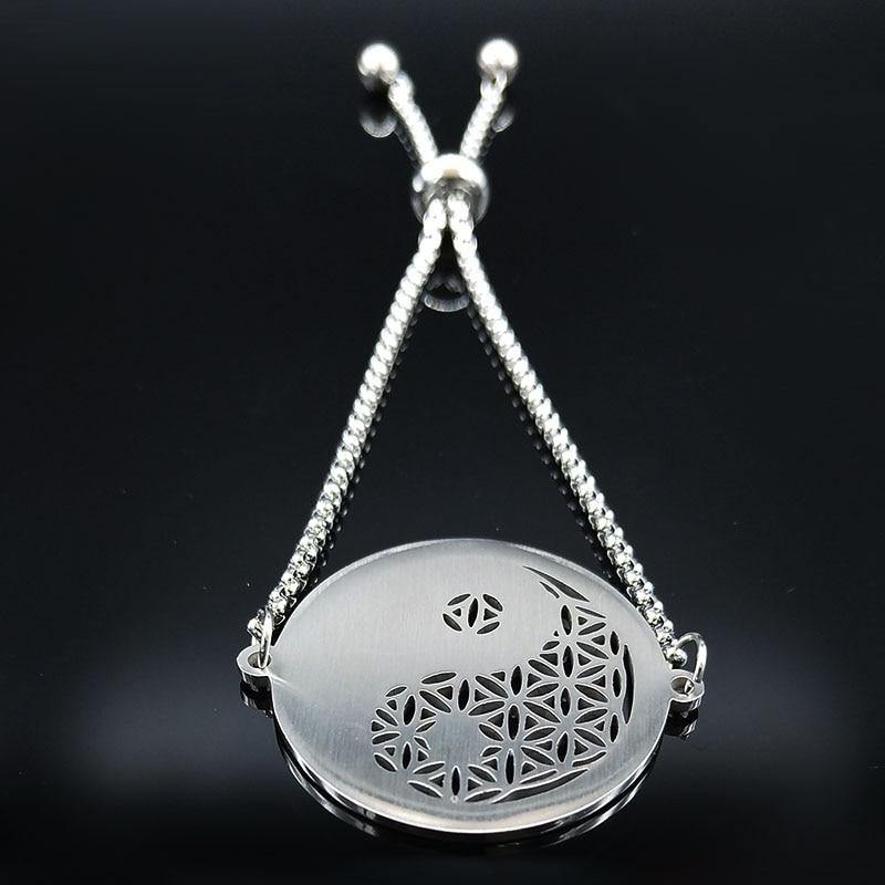 Yin Yang Silver Flower of Life Bracelet - Moonlight of Eternity
