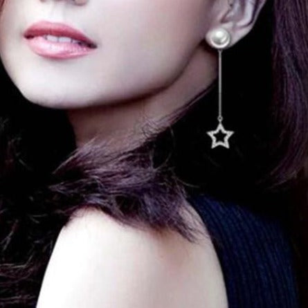 Star Moon Pearl Earrings Long - Moonlight of Eternity