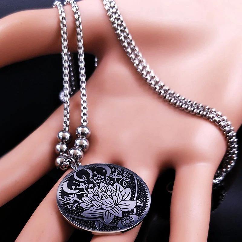 Lotus Flower Necklace, Moon Phase Pendant, Gothic Jewelry - Oddities For  Sale has unique