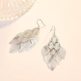 silver drop leaf earrings