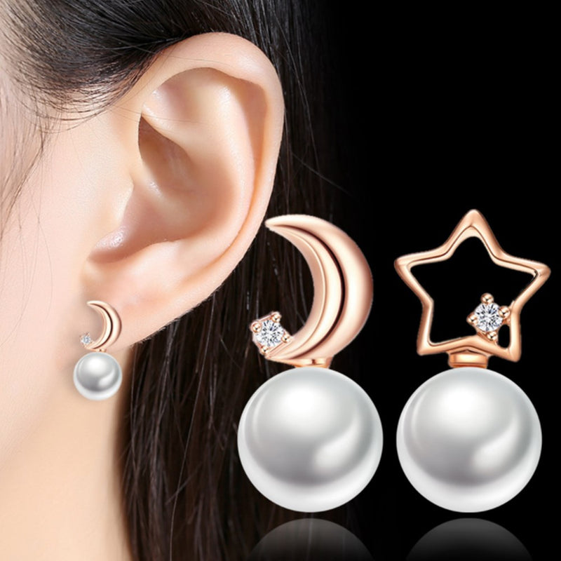 Pearl Star Moon Earrings - Moonlight of Eternity